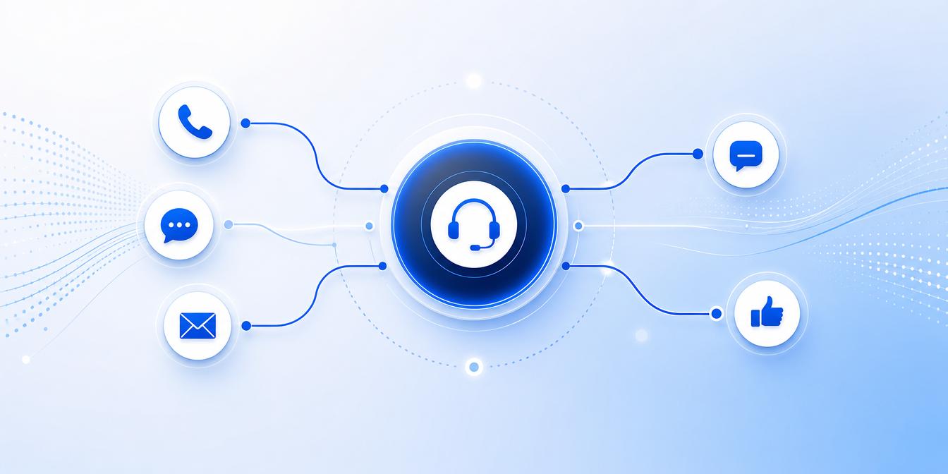 Omnichannel communication platform connecting voice, chat, email, SMS, and social media into one unified hub